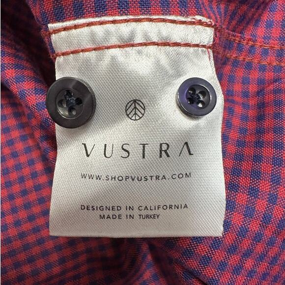 NWT Vustra‎ Men's Classic Checkered Button Down Shirt XL Organic Cotton Reb/Blue - Picture 7 of 12